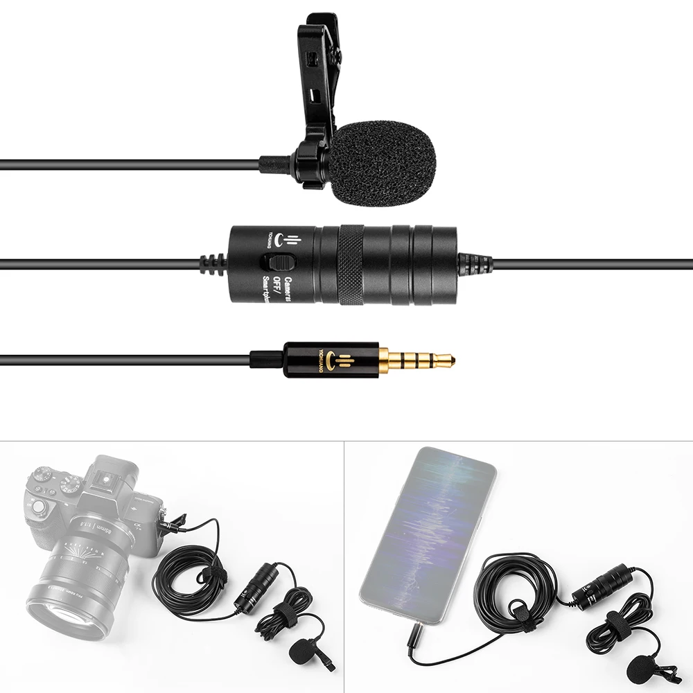 Professional Lavaliere Clip-on Microphone Mic 3.5mm 6 Meters Cable Windshield for Canon Sony Nikon Cameras Camcorders DV DSLR |
