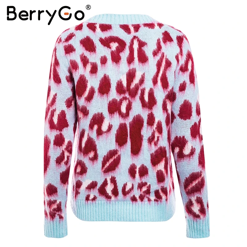 BerryGo Sexy leopard knitted long sleeve women sweater Female autumn winter pullover Casual o neck jumper femme 2018 | Женская одежда