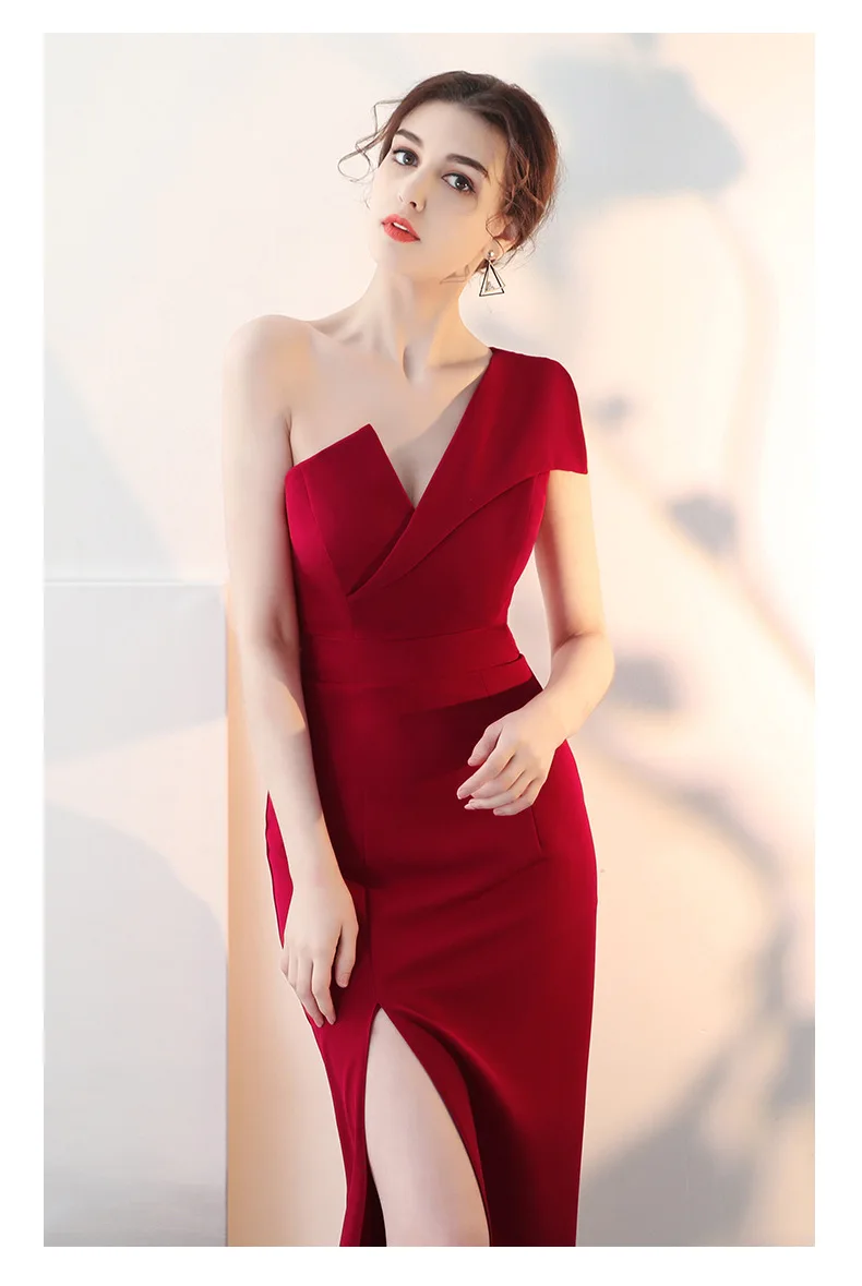 Женское длинное вечернее платье бордовое с разрезом 2020|Вечерние платья| |