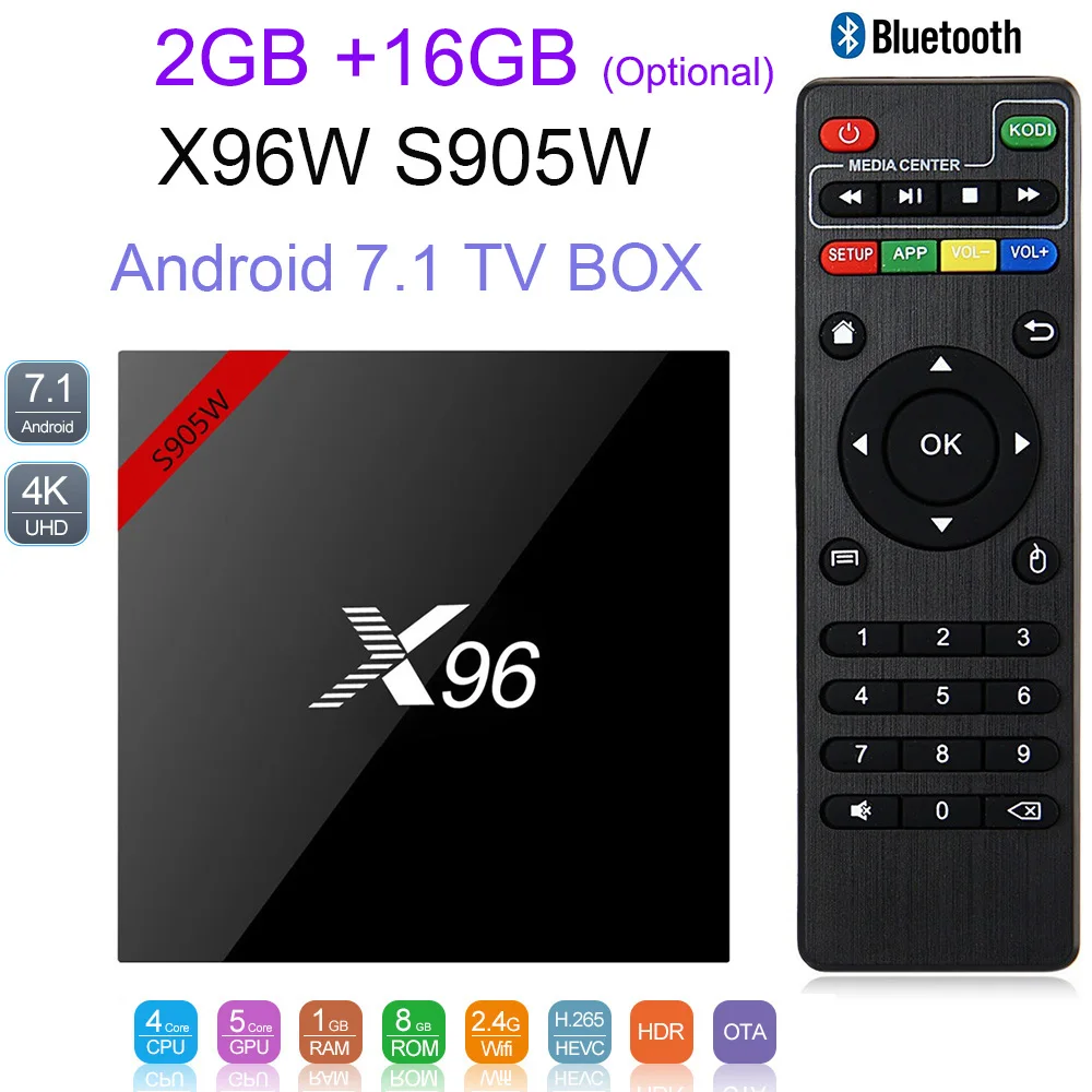X96 X96W Android 7 1 ТВ коробка мини Amlogic S905W 2G/16G Поддержка Bluetooth 2 4 ГГц Wi Fi HD 4K Media Player IPTV Set top