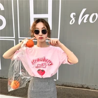 harajuku kawaii loose strawberry milk t shirt tops women summer korean fashion ulzzang tshirt schoolgirl streetwear cute clothes