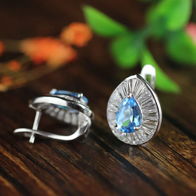 S925 silver jewelry micro inlays Ruili woman  drop shaped ear  earrings