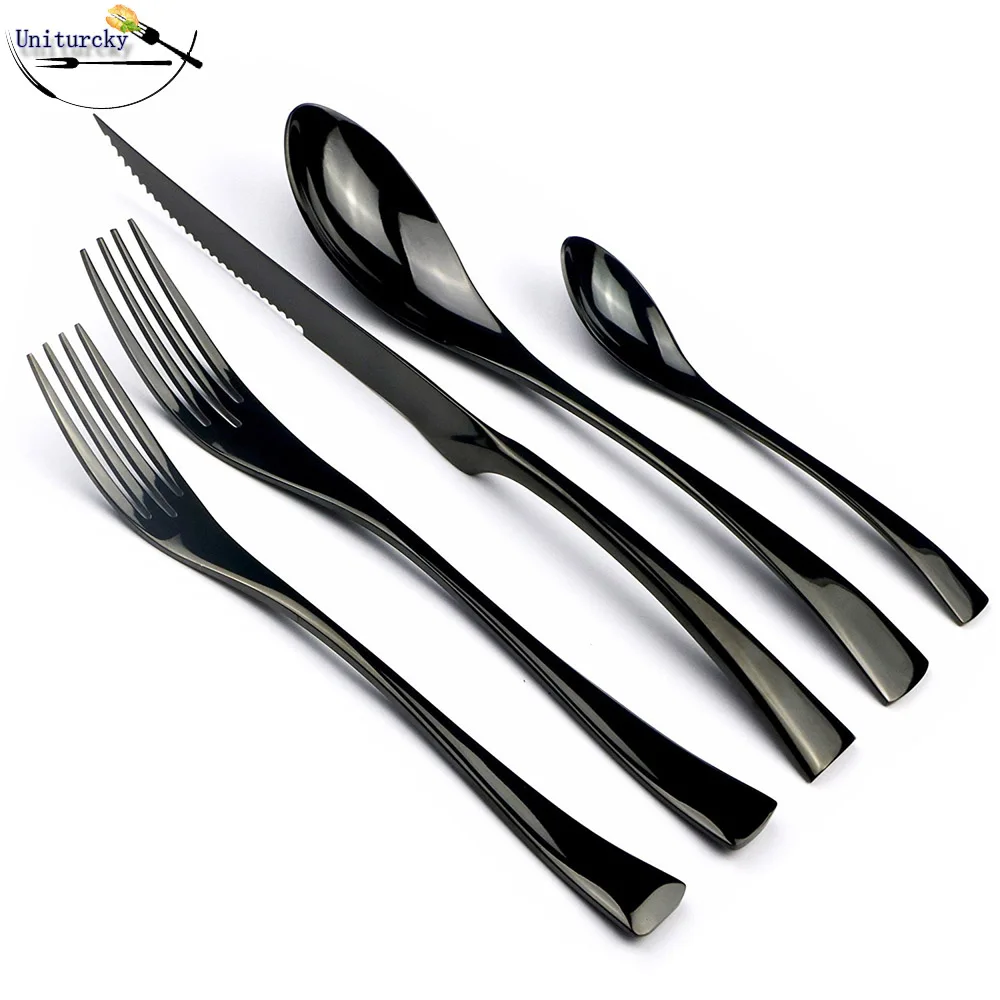 

20PC Cutlery Set Gold/Black/Silver High Quality 18/10 Stainless Steel Shiny Silverware Steak knives Scoop Forks Set Dinnerware