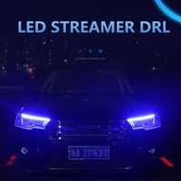 2pc 60cm new slim amber sequential flexible led drl for headlight strip daytime running light with yellow turn signal lamp 12v