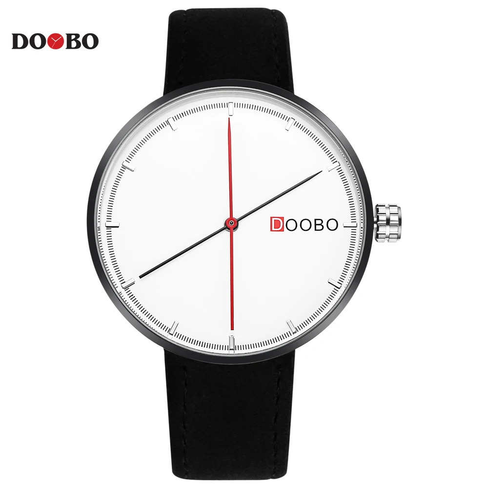 DOOBO D008 Для мужчин часы Роскошные лучший бренд известный Кожа Черный Кварцевые