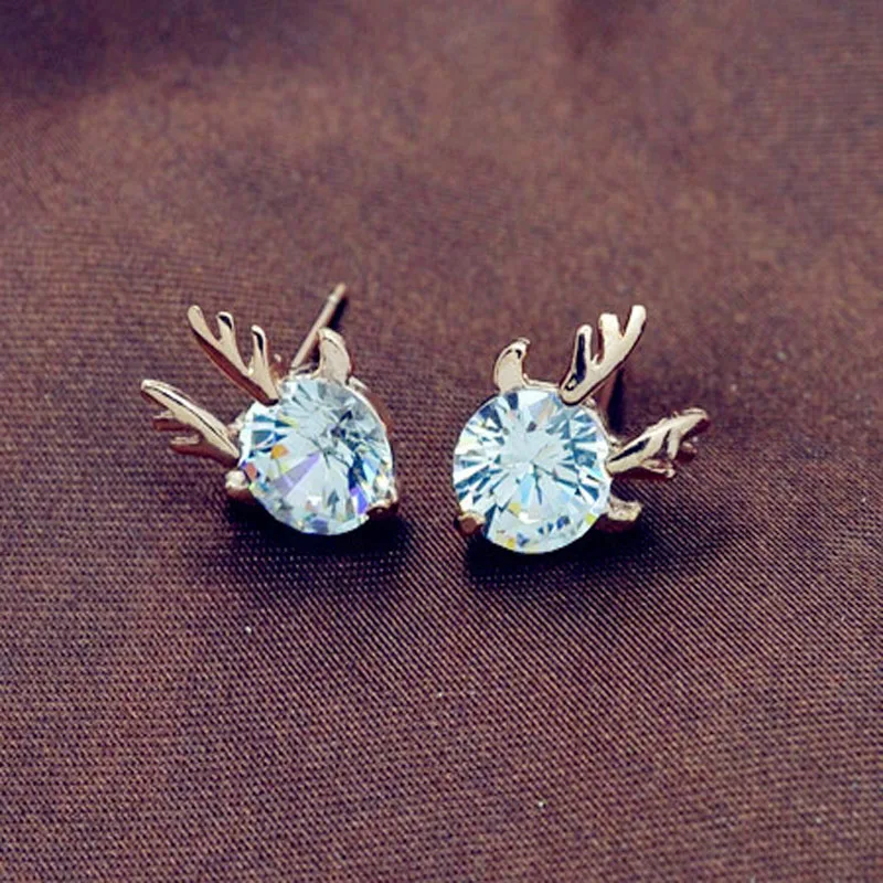 New Fashion accessories jewelry rose gold filled Big crystal stone Antlers stud gift for women girl Top quality E2563 |