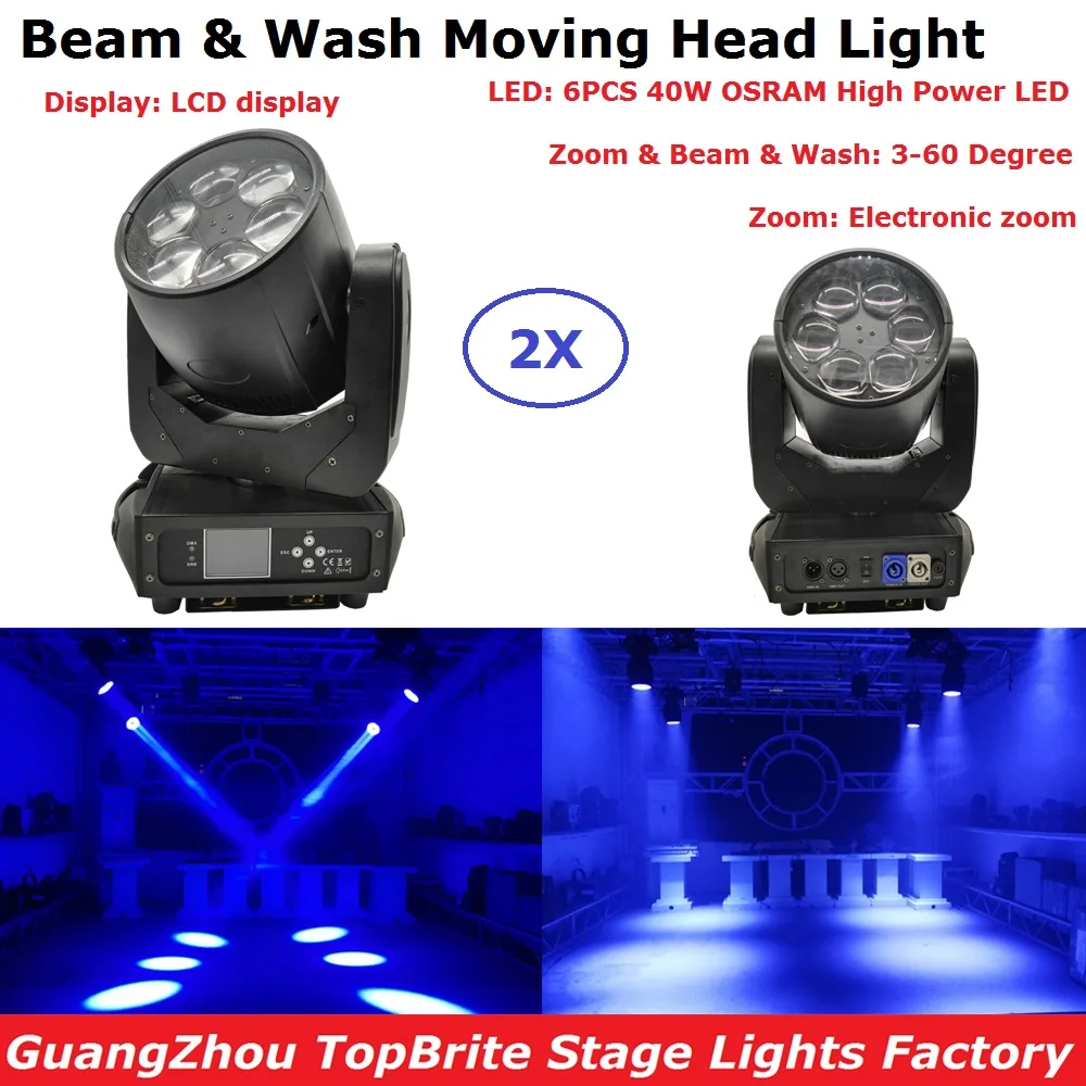 2Pack Beam Moving Head Lights 6X40W RGBW Quad Color LED Wash LCD Display For Party Wedding Events Lighting | Лампы и освещение