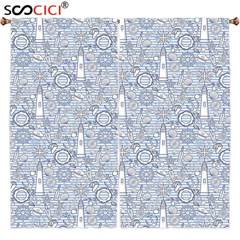 Шторы на окна 2 панели Морской Декор морская коллекция Морская ракушка бутылка