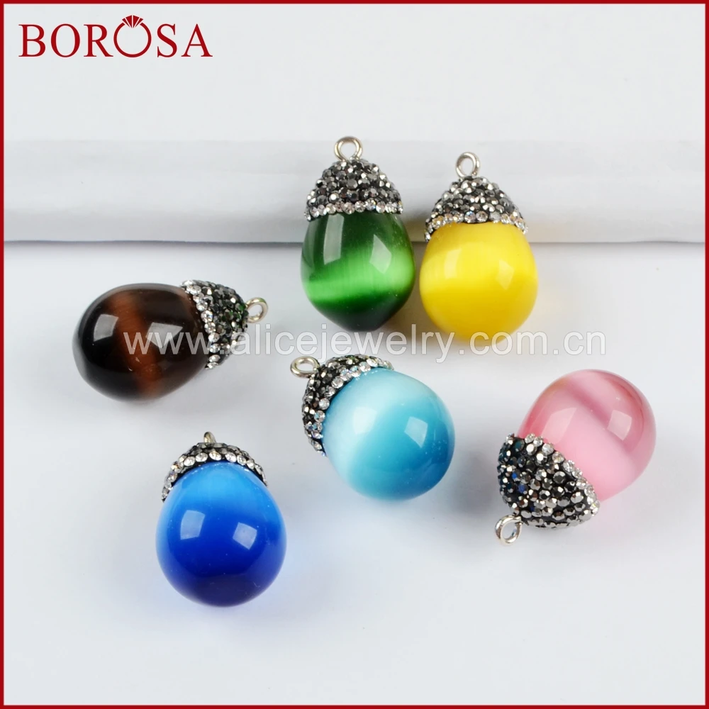 BOROSA Новые 20 шт каплевидные камни Друза с кошачьим глазом черные цирконы для
