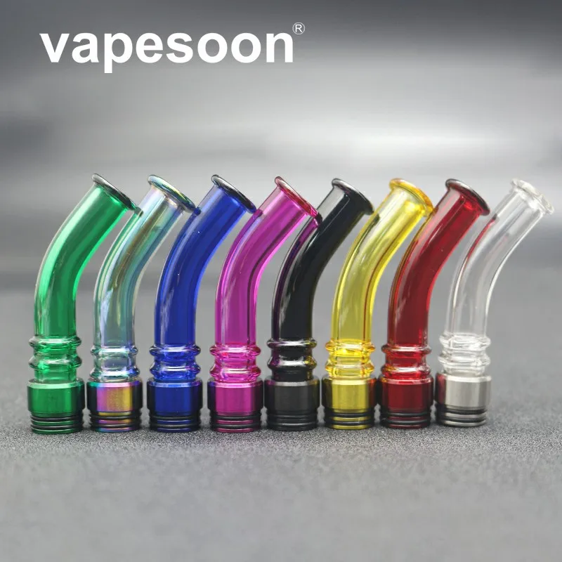 

8pcs Colorful Long 810 drip tip glass pipe mouthpeces Clear Bending drip tips for TFV8 /TFV8 Big Baby/TFV12 Atomizer