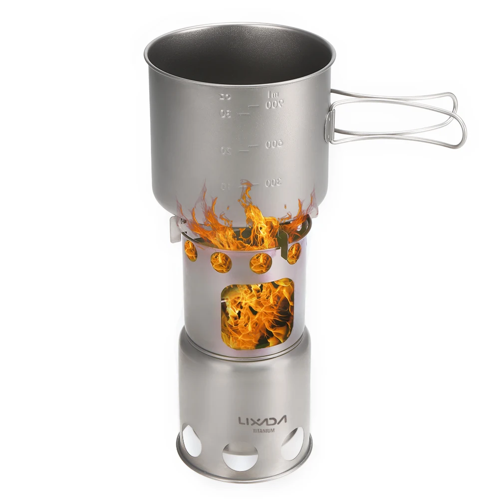 Уличная деревянная плита складная титановая с титановым кастрюлем 1100 мл набор