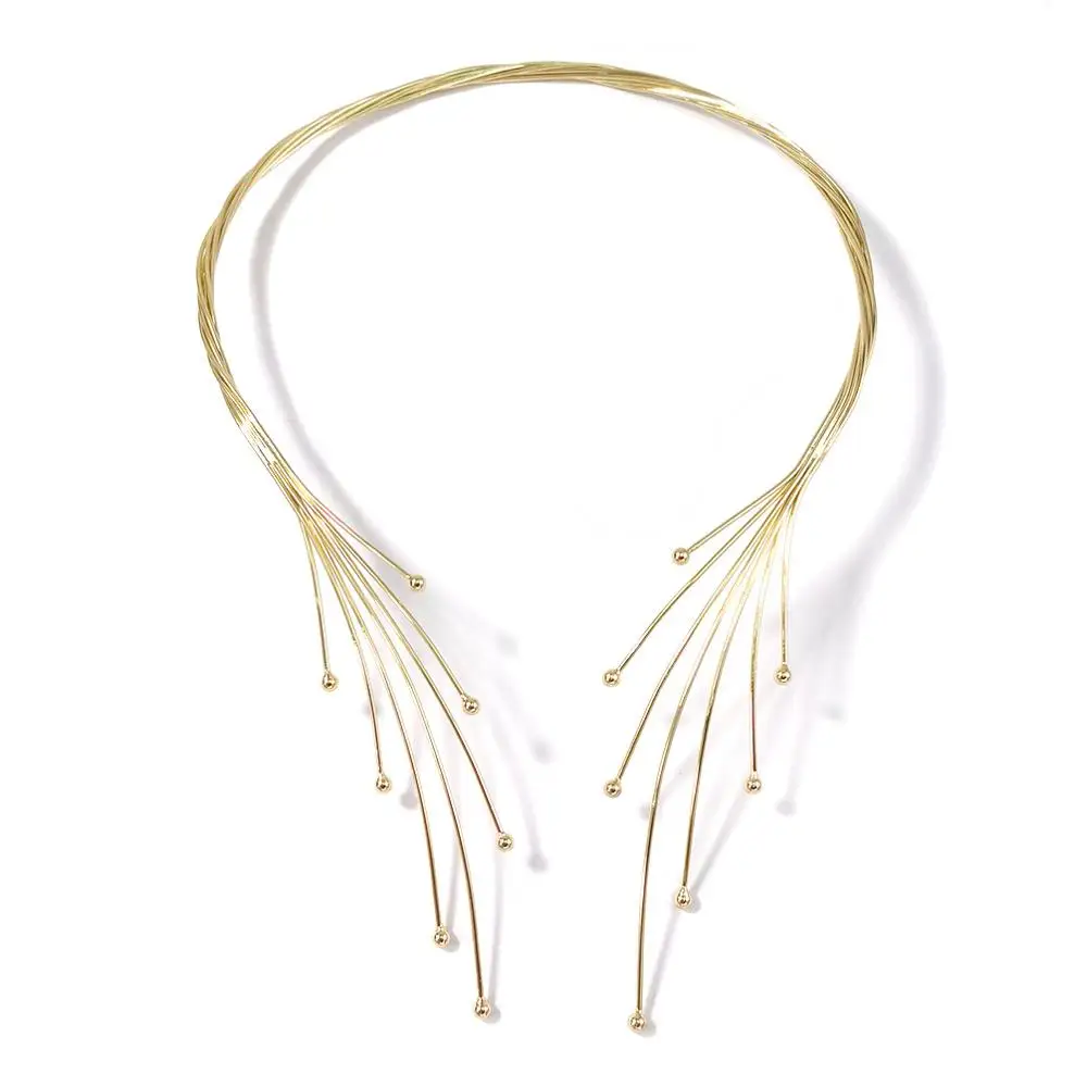 Gold Necklace MANILAI, ручная работа, медное плетение, крученые ожерелья для женщин, массивное металлическое ювелирное изделие, модный воротник, большое колье, Очаровательное ожерелье - Metal Color: Gold Necklace