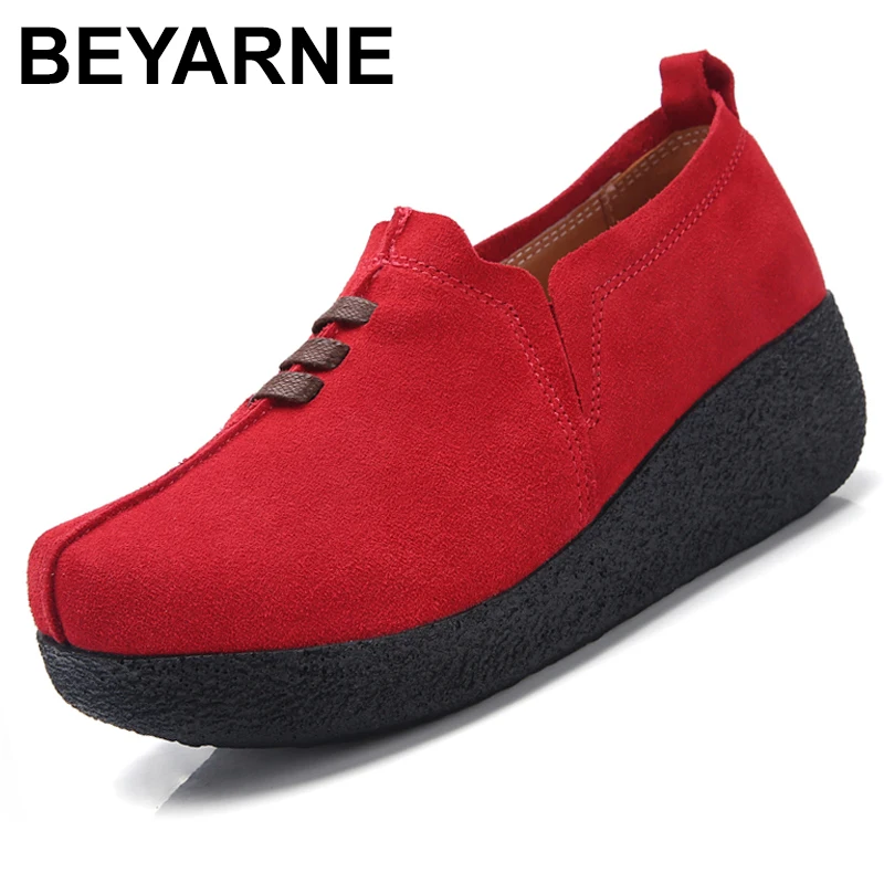 BEYARNEPlus Size 35-43 Women Flat Platform Coin Loafers Suede Leather Slip On Ladies SpringShoes Flats CreepersSneakerE084 | Обувь