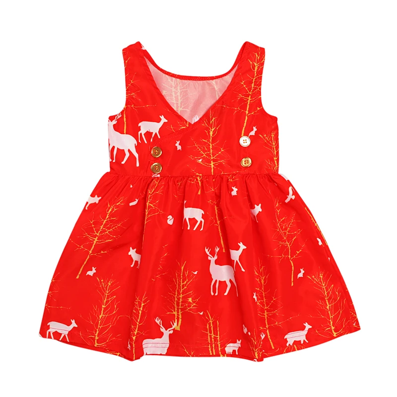 Toddler Kid Baby Girls Christmas Cartoon Deer Sleeveless Party Dress Clothes 1-5 Years Xmas | Детская одежда и обувь