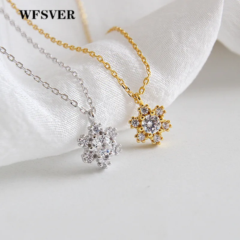 WFSVER золото/серебро цвет цветок подвеска с кристаллом ожерелье для женщин 925