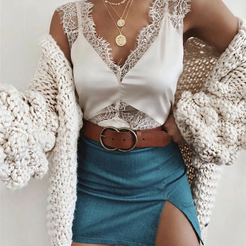 2019 женская летняя жилетка на крючках с цветочным кружевом однотонная майка v