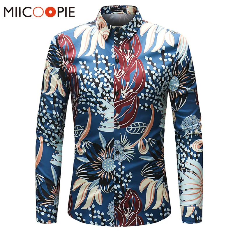 Платье рубашка Для мужчин Повседневное Slim Fit Для мужчин s с геометрическим принтом Chemise Homme Для мужчин сплошной Смешные Длинные рукава Camisa Masculina M-4XL - Цвет: 38