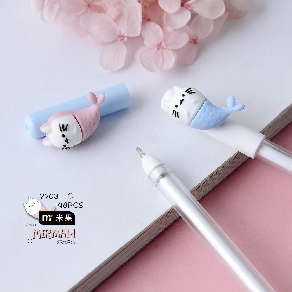Шт. 48 шт. гелевые ручки Русалка Единорог черный цветной kawaii подарок гелевые чернила ручки для письма милые канцелярские принадлежности Школьные принадлежности