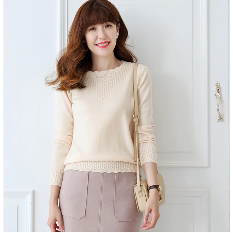HZYRMY Spring and Autumn New Women's Cashmere Sweater Fashion Round Neck Solid Color Soft Shirt Short Wool Pullover Warm | Женская