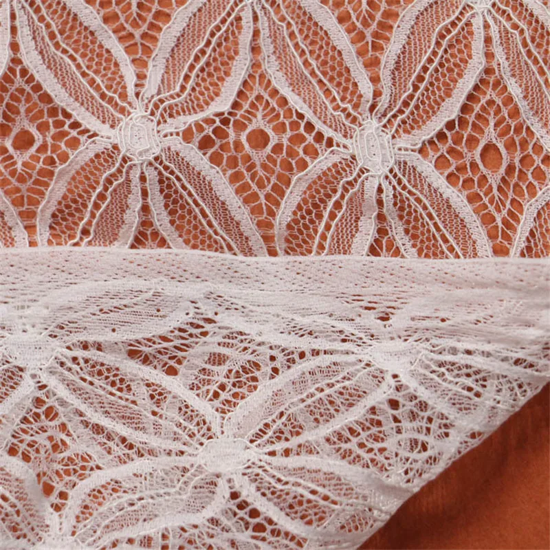 

New arrival 3M/lot Eyelash Lace width 150cm DIY Decorative High Quality Soft Off Nylon Eyelash Lace Trim Wedding Dress Fabric