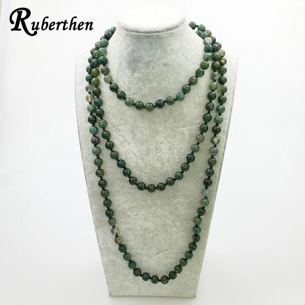 Ruberthen натуральные моховые Агаты ожерелье модное женское с узелком новый дизайн