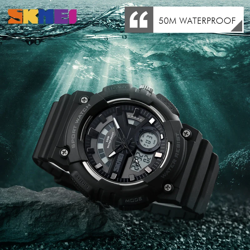 SKMEI спортивные часы для улицы мужские модные Chrono 5 бар водонепроницаемые с