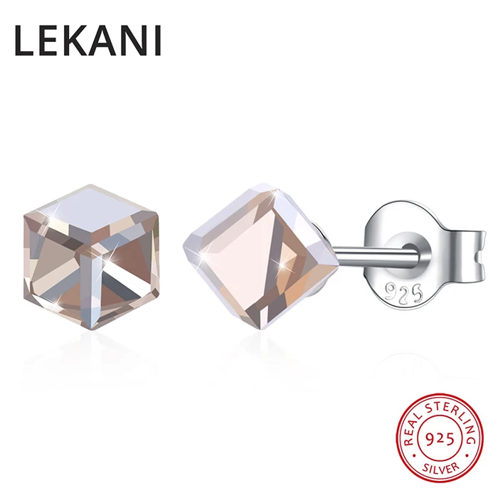 Кристаллы LEKANI от Swarovski, S925 Серебряные квадратные серьги-гвоздики, хорошее ювелирное изделие для женщин, девушек, мини, для ежедневного пирсинга, разноцветные бусы - Цвет камня: Crystal Golden Shade