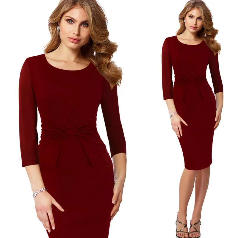 Vfemage Винтаж одноцветное цвет печати рюшами Лук носить на работу молнии vestidos Bodycon Офис Вечерние Партии Женское облегающее платье 361