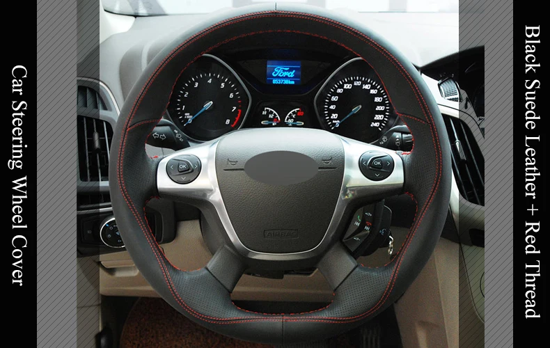 LQTENLEO черный кожаный замшевый чехол на руль для Ford Focus 3 2011- C-MAX 2011- Transit 2013 KUGA 2013