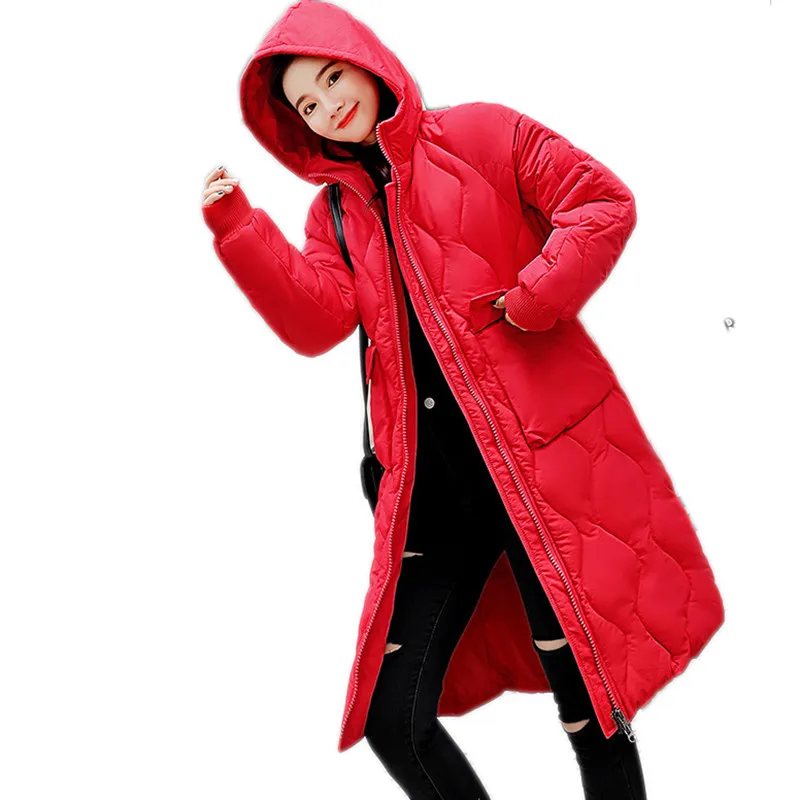 

Зимняя женская верхняя одежда 2018 Новинка с капюшоном Свободная Женская хлопковая куртка средней длины модная Толстая Женская парка с длинн...