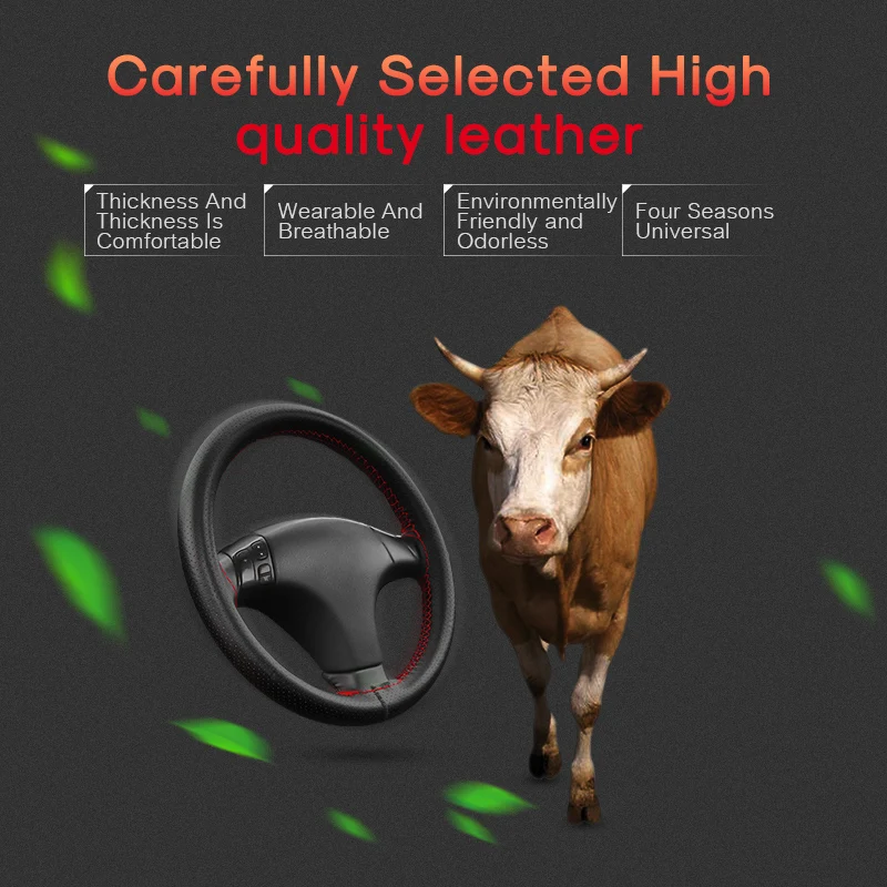 WCaRFun DIY Black Leather Hand-stitched Car Steering Wheel Cover for Lada Vesta