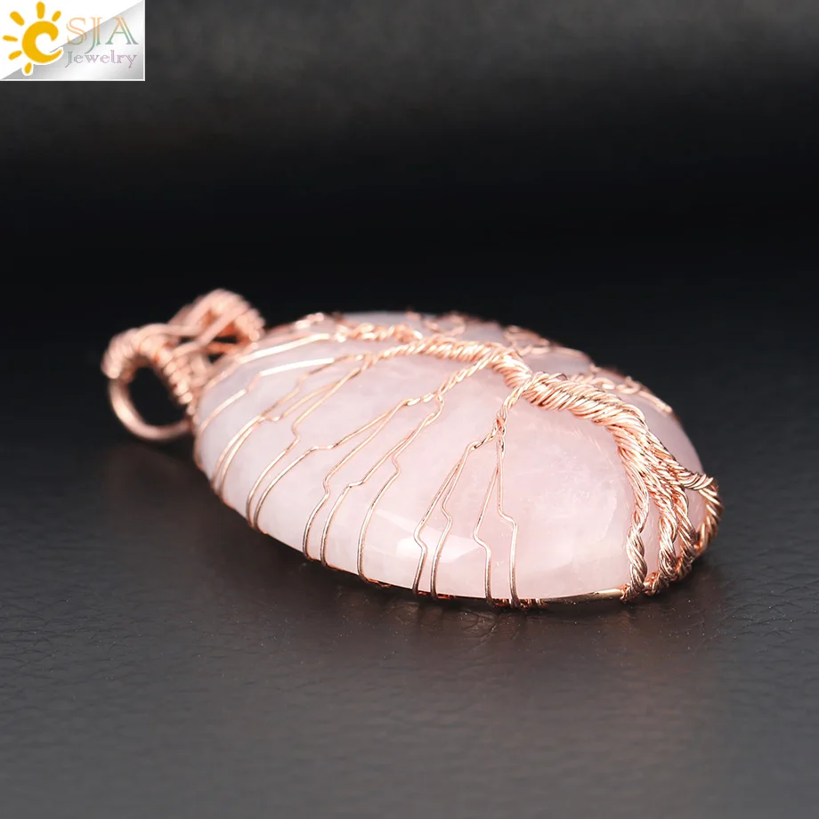 CSJA натуральный розовый кристаллический камень цвета розового золота проволока