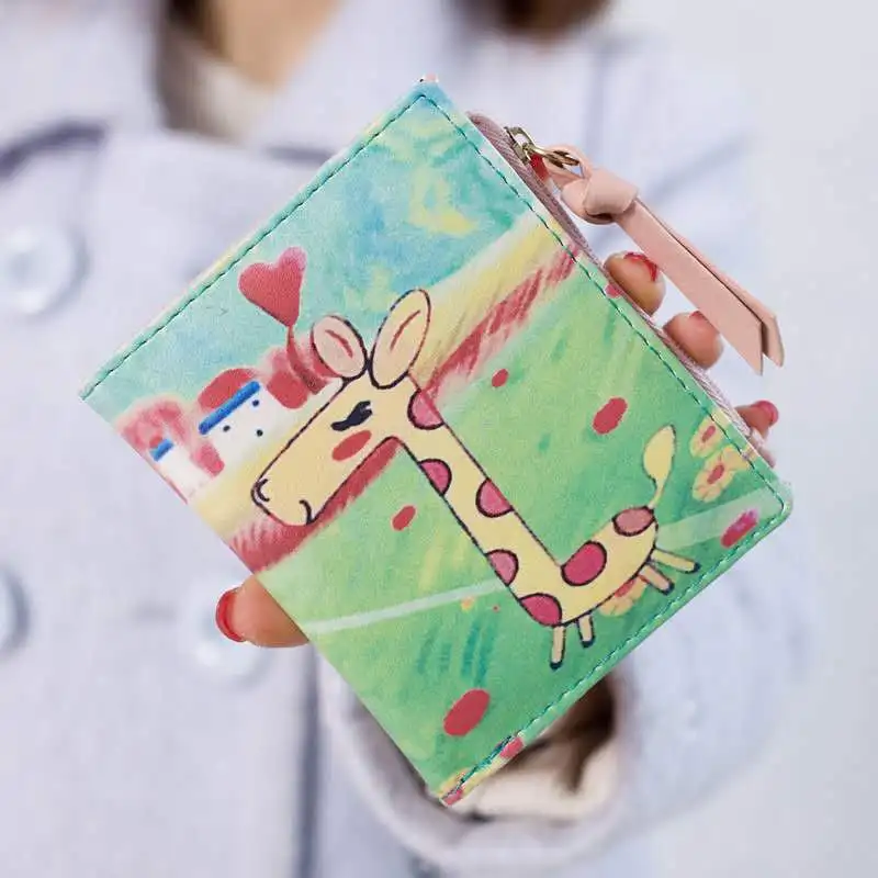 Креативный кошелек с рисунком для женщин короткий на молнии животными монет