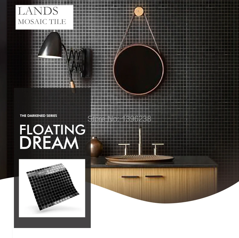 Черная мозаичная плитка из хрустального стекла настенная кухонный фон для