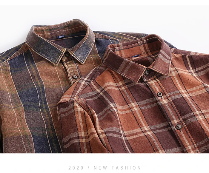 U&SHARK Spring New Mens Plaid Casual Shirts Long Sleeve Cotton Soft Dress Shirt Social Male Retro Style Camiseta Masculina