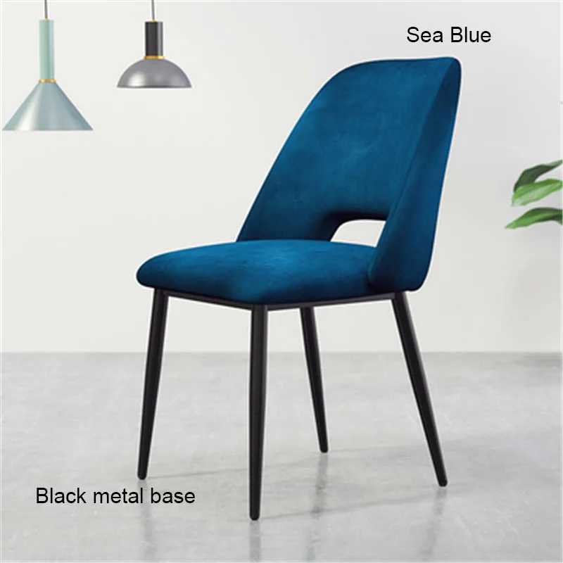 Black base Sea Blue Современный в стиле минимализма нордический нержавеющий стальной обеденный стул Повседневная мебель домашний стул ресторан кухня диван для кафе стул - Цвет: Black base Sea Blue