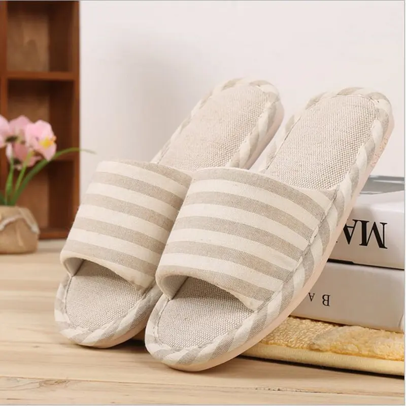 Женские/мужские домашние тапочки в полоску из пеньки для дома спальни удобные