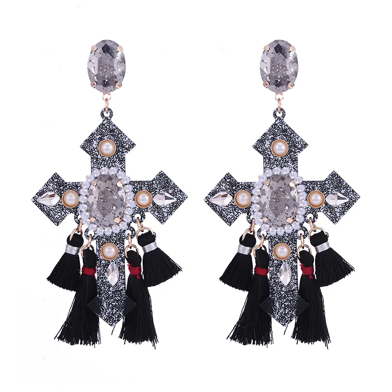Sehuoran большой Aretes Brincos серьги-капли с крестиком для женщин Полимерные Подвески Oorbellen модные ювелирные изделия Свадебные серьги Новинка - Окраска металла: Black