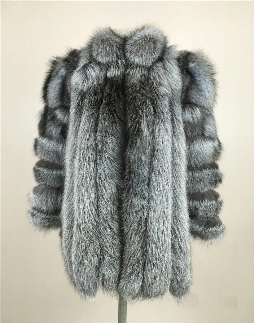 

Женское пальто с воротником-стойкой LIYAFUR, длинное теплое пальто из натурального меха серебристой лисы, роскошная одежда для зимы