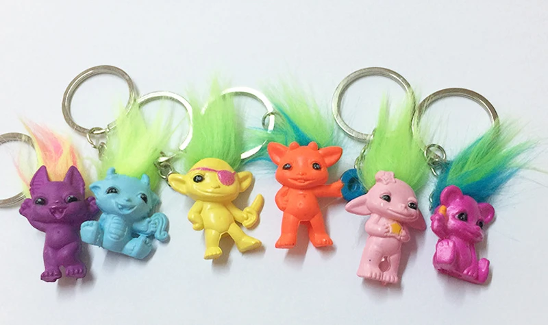6xvintage Новые полные волосы 1 дюйм MINI. treasure good lucky russ Тролль кукла ручка для ключей top