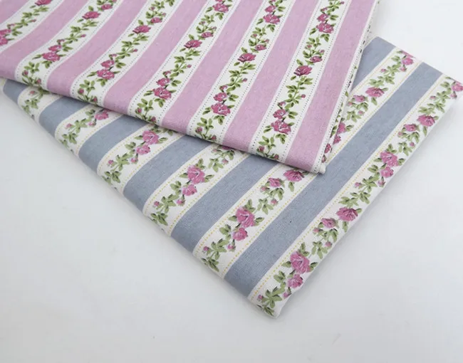 Хлопчатобумажная и льняная ткань шириной 150 см с цветочным принтом в полоску для