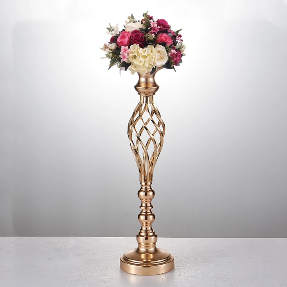 imuwen gold silver flowers vases candle holders road lead table centerpiece metal stand candlestick for wedding party decor free global shipping