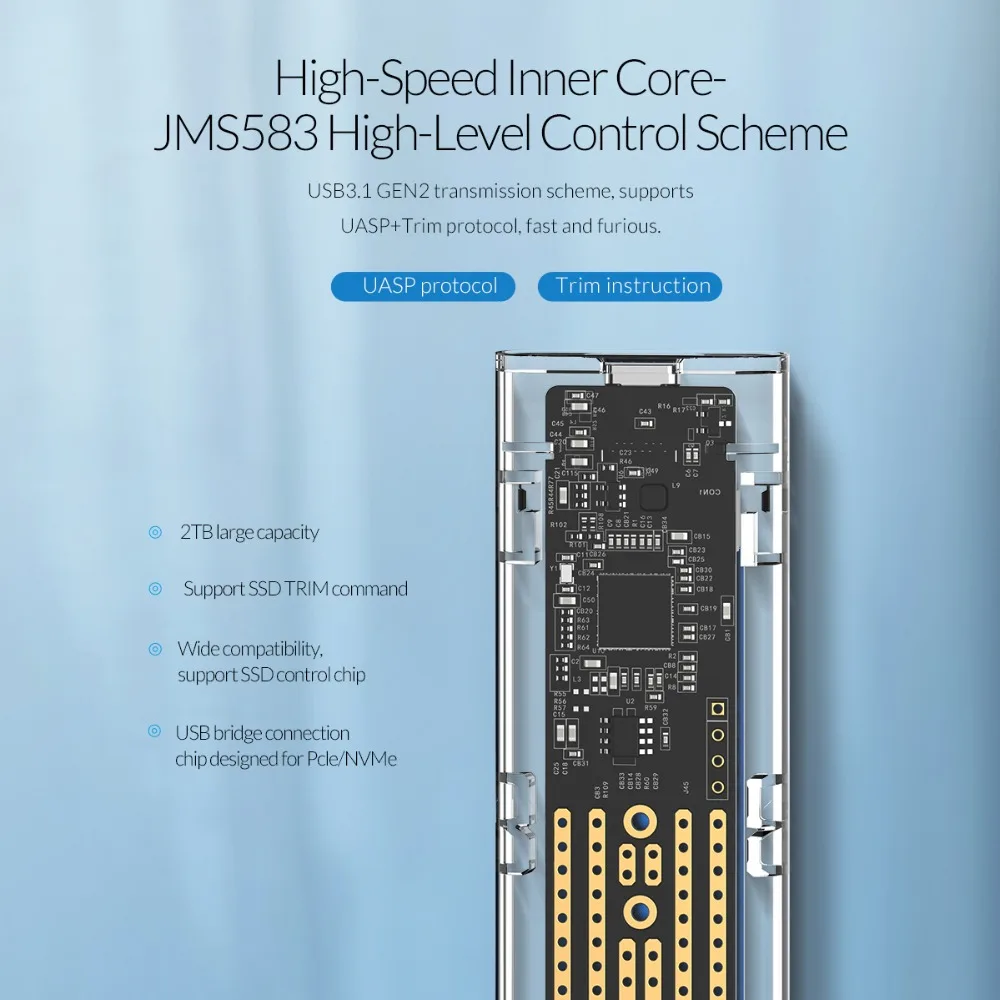 ORICO мини NVME M.2 к type-c SSD чехол m.2 usb Gen2 10 Гбит/с M.2 ключ прозрачная внешняя поддержка UASP для Samsug SSD