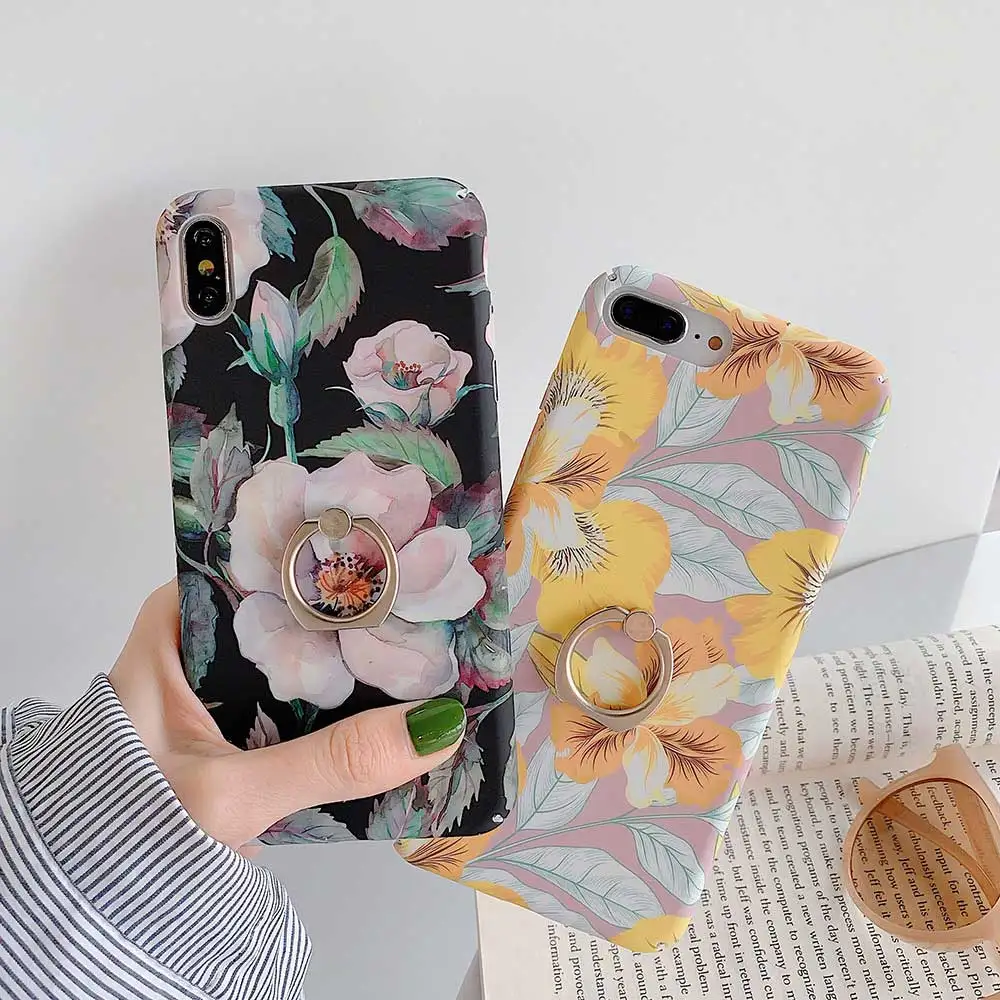 Boucho Matte Ring Grip Case For iphone XS MAX XR X Luxury Vintage flowers Floral Phone Cover iPhone 6 6s 7 8 Plus Cases |