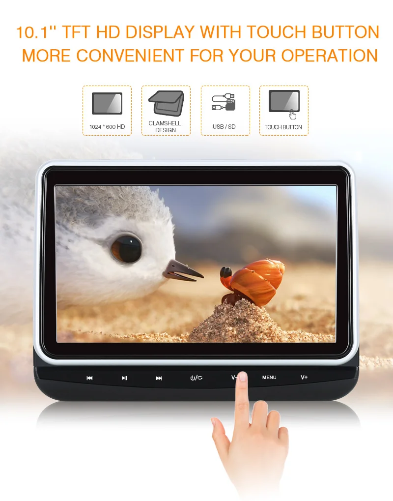 Тыква 10 1 ''Автомобильный подголовник монитор DVD видео плеер USB/SD/HDMI/IR/FM TFT