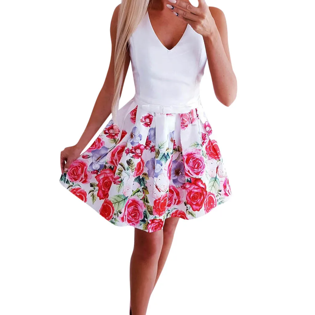 Женское офисное платье с круглым вырезом привлекательное хлопковое цветочным