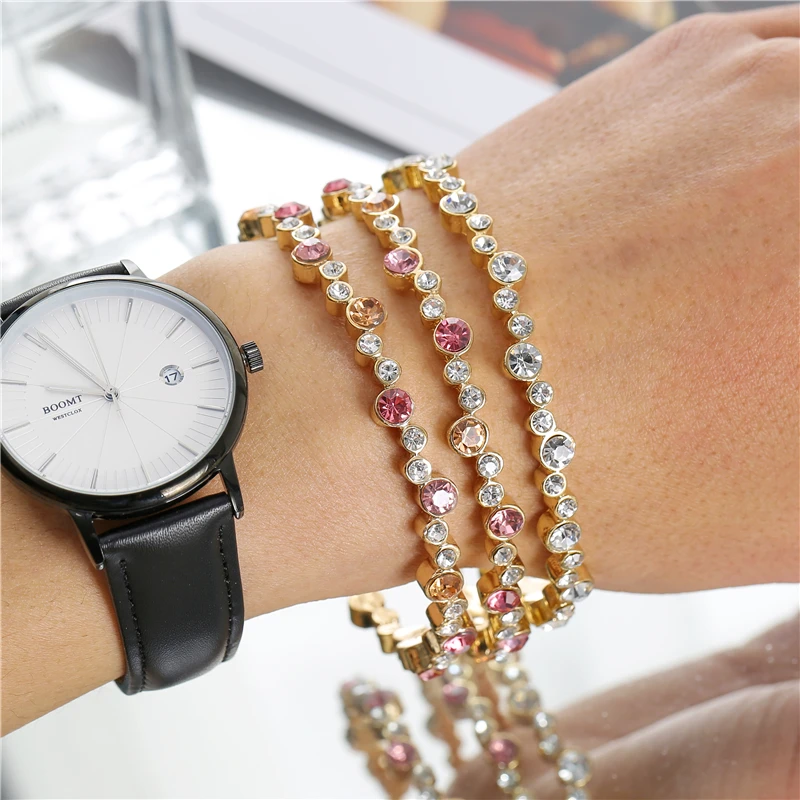 3 шт./компл. Набор браслетов из золотого сплава широкие Стразы в богемном стиле