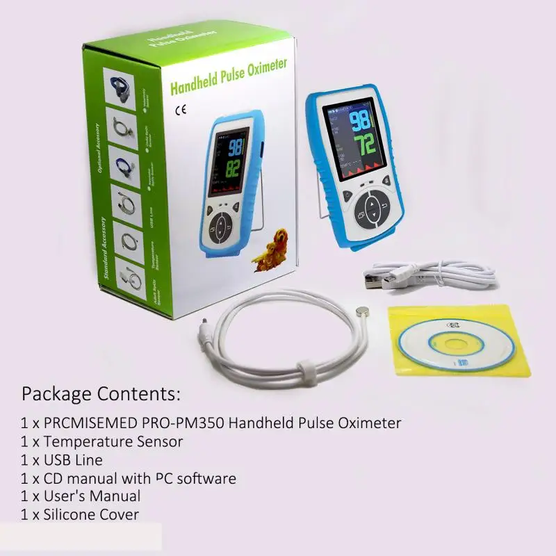 

Child SPO2 Sensor Handheld Pulse Oximeter Temperature Probe Alarm Meter,PR,2.8 LCD Pulse Blood Oximetro,CE Approval -PRCMISEMED