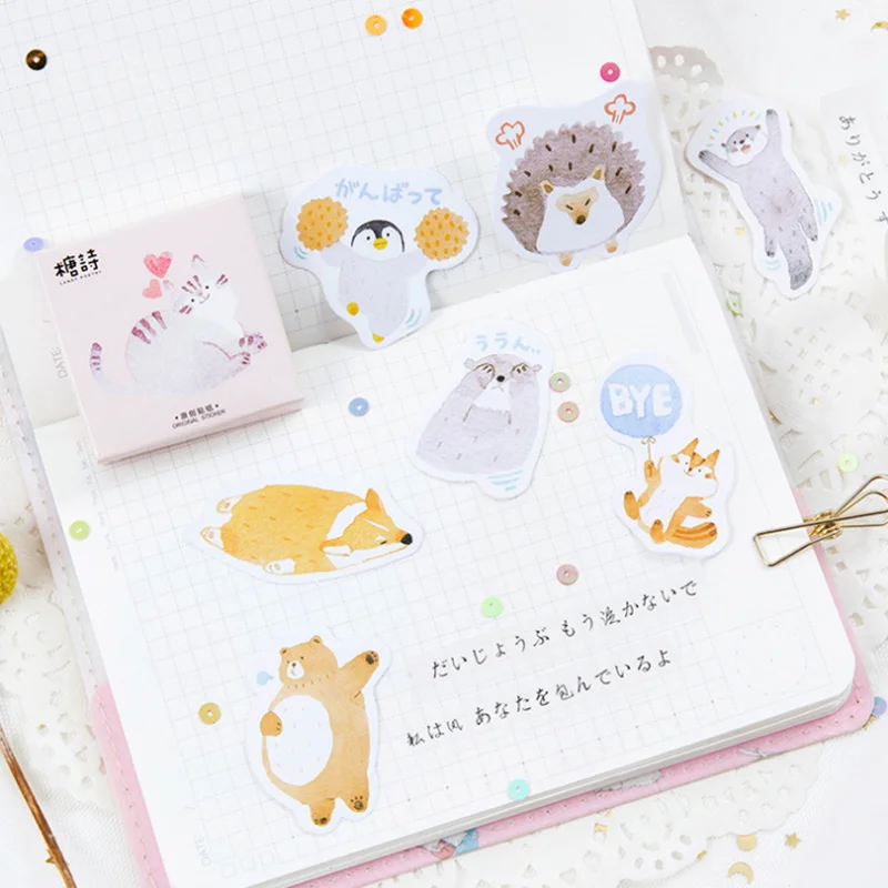 45 шт милые животные наклейки diy клейкий бумажный альбом блокнот мультфильм
