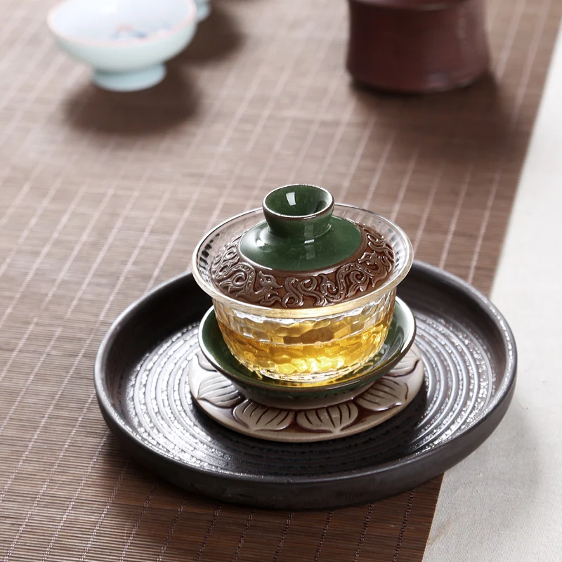 180cc креативный термостойкий прозрачный стеклянный комплект Gaiwan с керамической